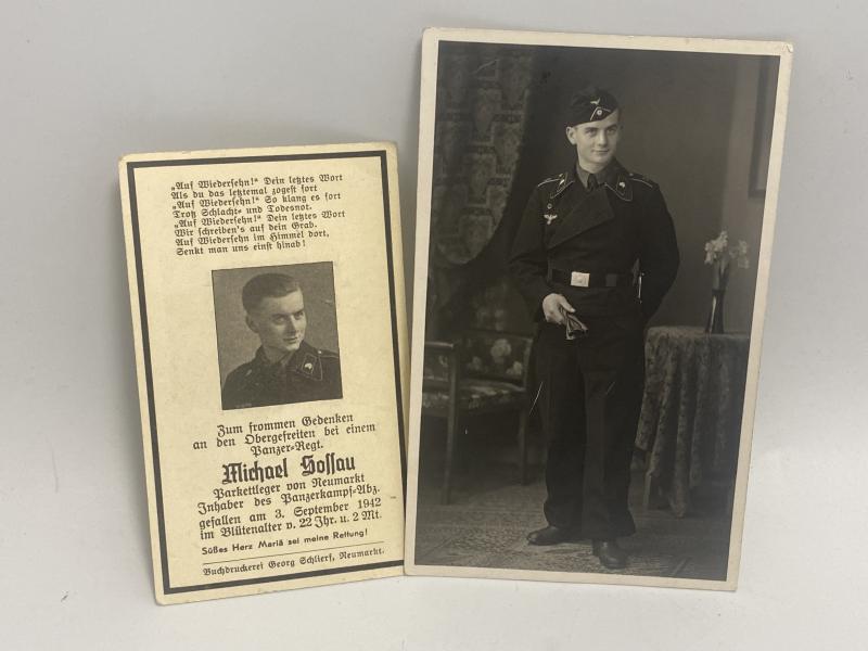 German Army Panzer Crewman Photograph KIA 1942 With Death Card