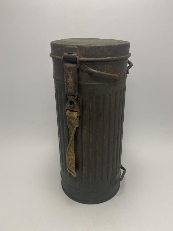 German GM30 Gas Mask Tin Ex-Südfront Paint Named Gren. Ludwig Neubauer