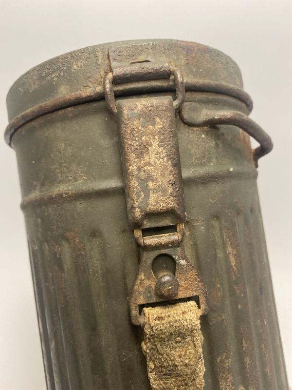 German GM30 Gas Mask Tin Ex-Südfront Paint Named Gren. Ludwig Neubauer