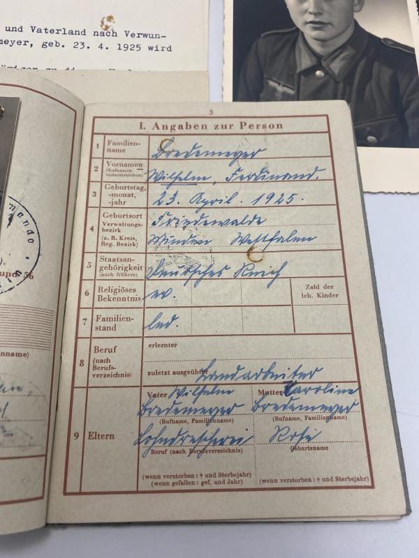 German Army KIA Polish Resistance 1944 Wehrpass Gren. Wilhelm Bredemeyer