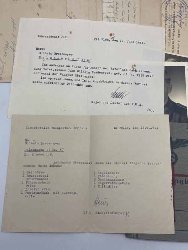 German Army KIA Polish Resistance 1944 Wehrpass Gren. Wilhelm Bredemeyer