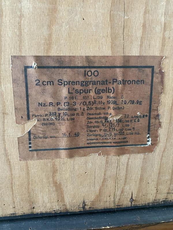 Flak 2cm Luftwaffe Ammo Box 1939 Dated