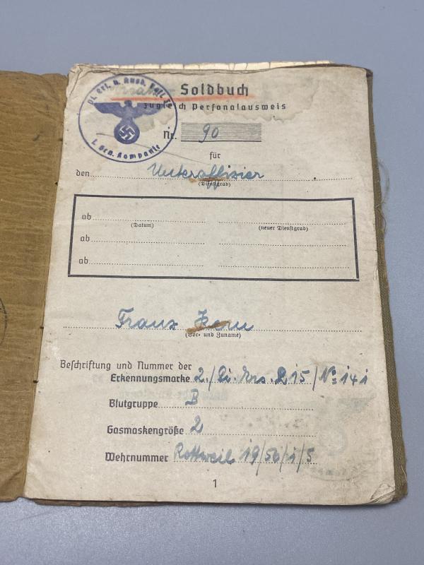 German Army Soldbuch Pioneer Unteroffizier Pi.Btl.215