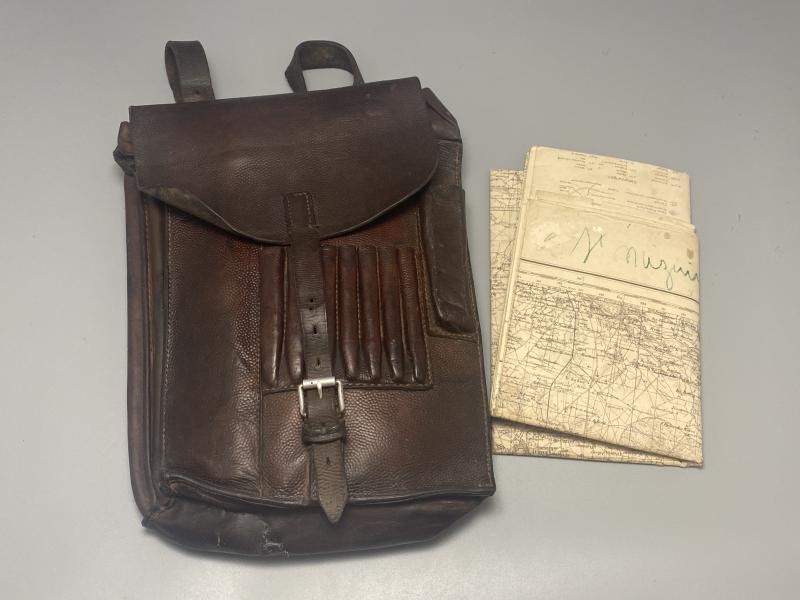 German Brown Leather Map Case 1944 St.Nazaire Pocket