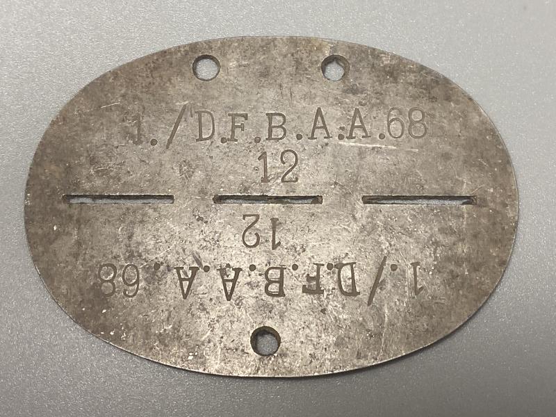 German Army ID Disc 1./D.F.B.A.A.68